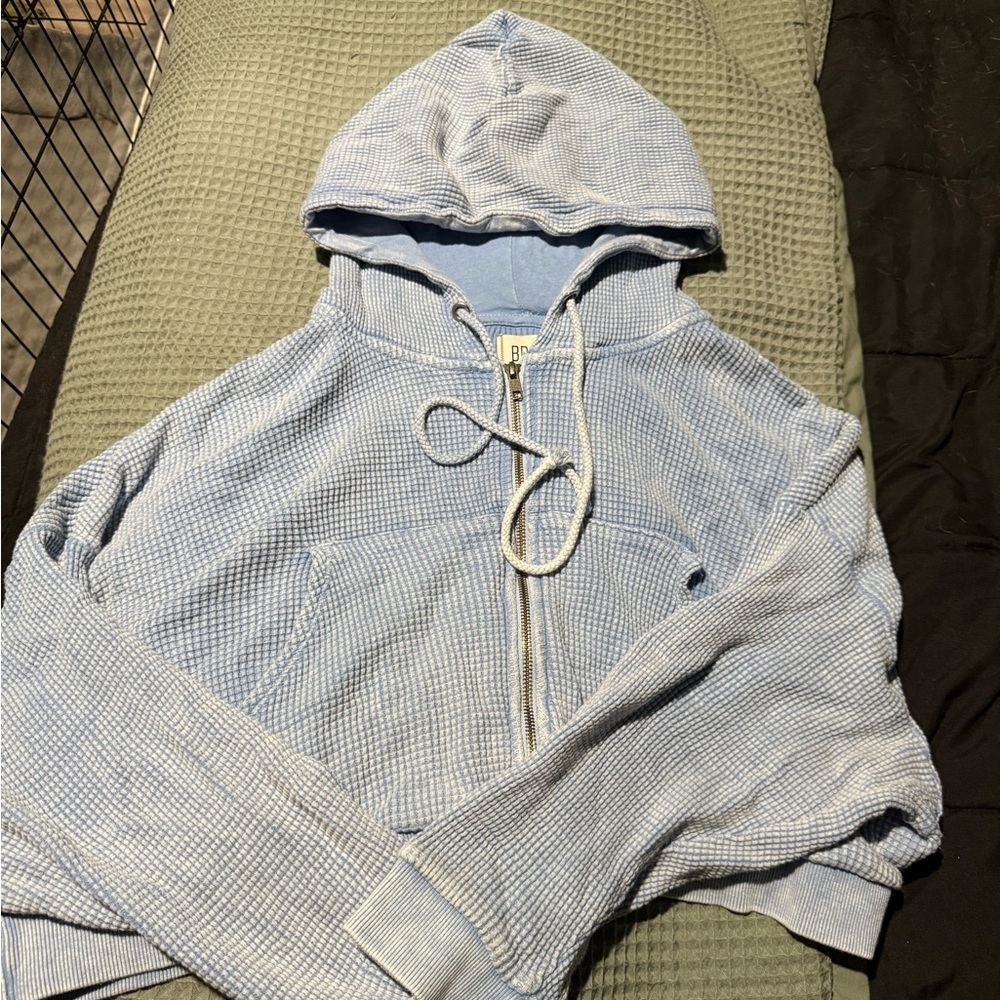 BDG Light Blue Zip-Up Hooded Sweater